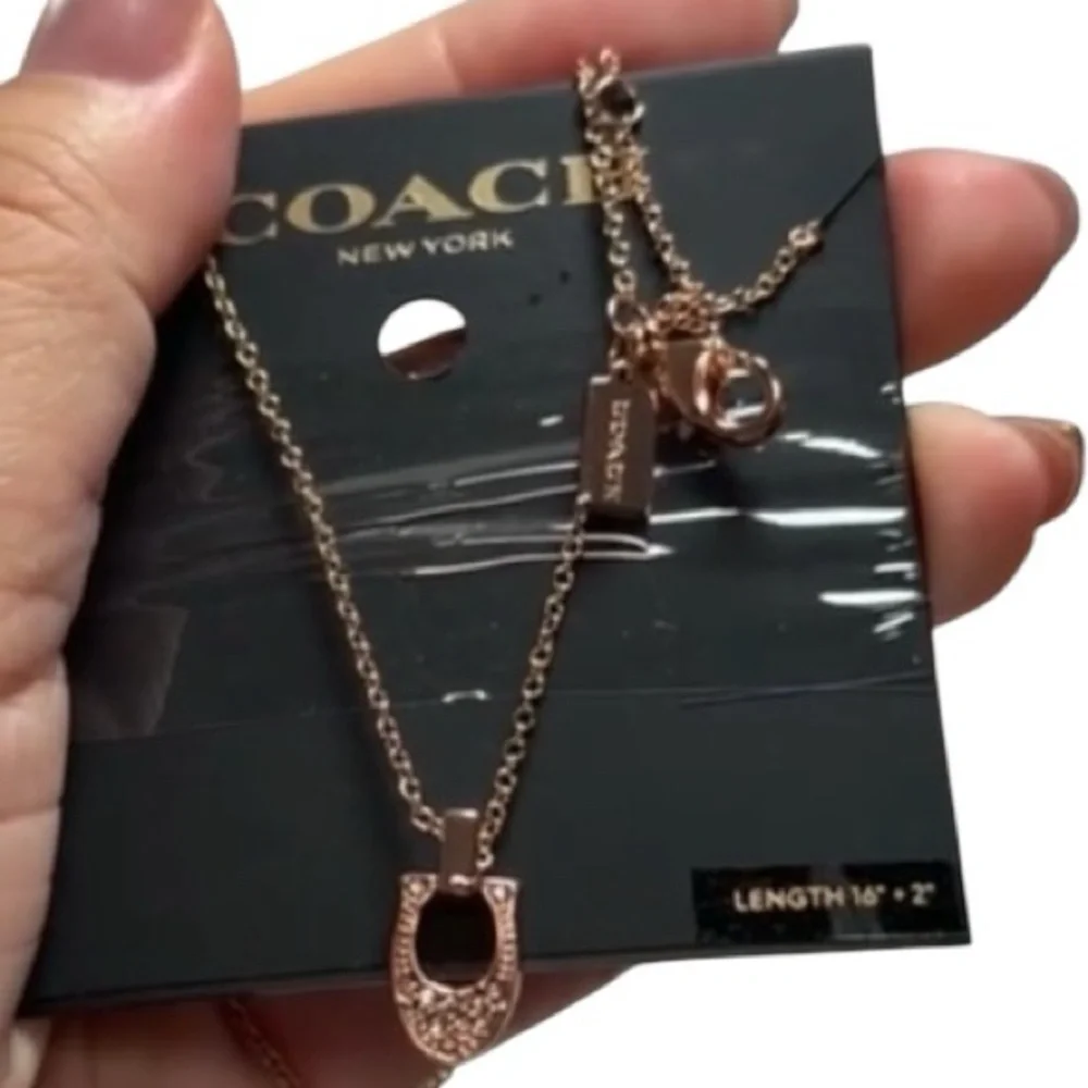 COACH Pave‎ Signature C Crystal Rose Gold Necklace NWT